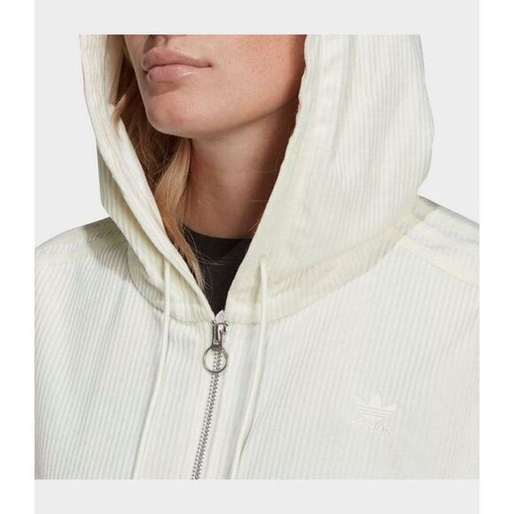 Adidas GU0828 Corduroy Hooded Track Top Jacket Off-White Cozy 3 Stripe $130 RARE - Picture 6 of 7